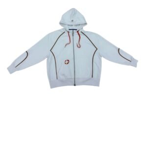 Tricolour Oversized Heavyweight Zipper Hoodie - White